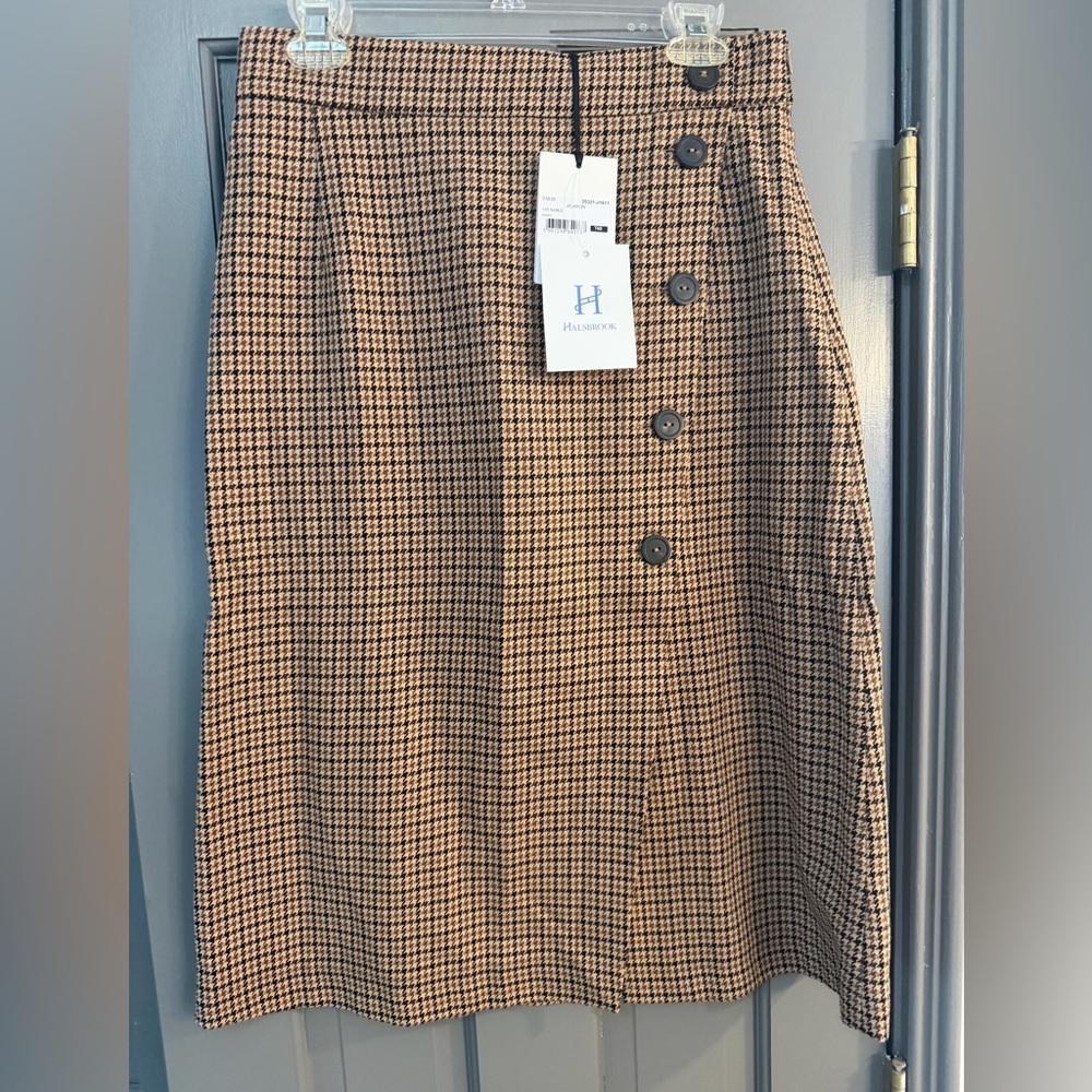 Tara Jarmon Brown and Black Houndstooth Midi Skirt